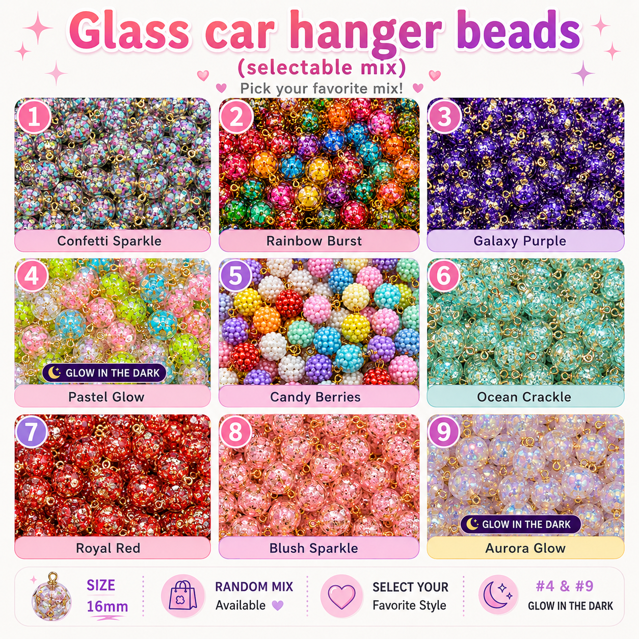 Glass car hanger beads (selectable mix)