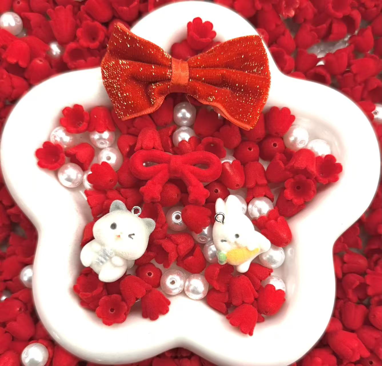 flocked red flowers car hanger mix