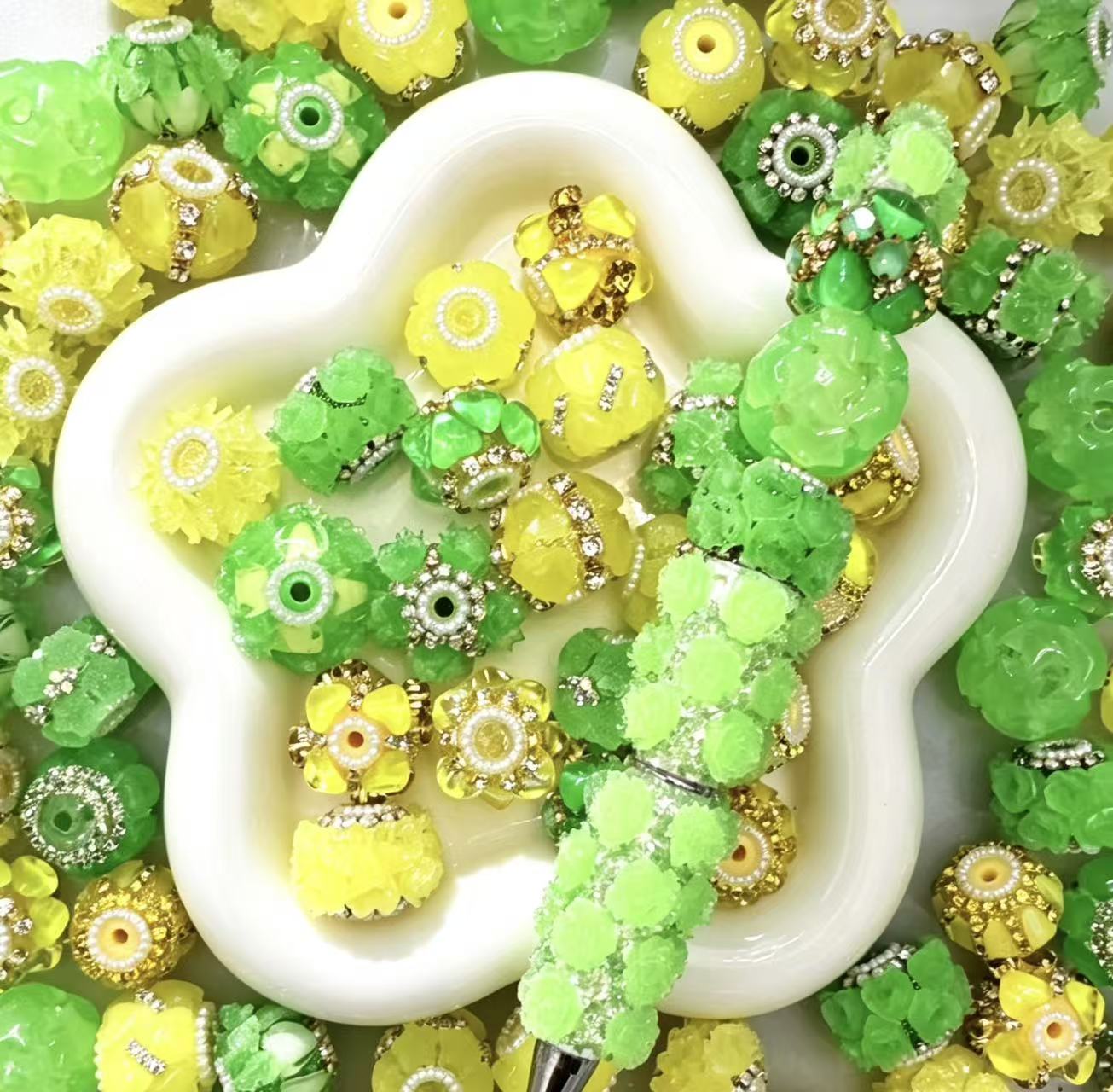 Lime Glow Dazzling Beads Mix