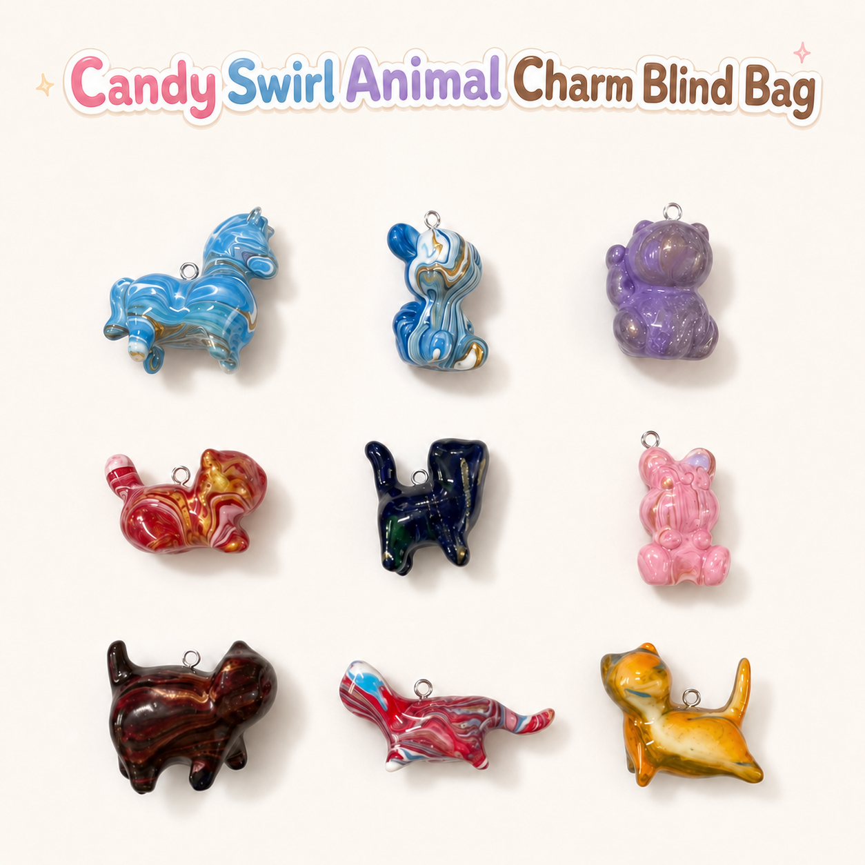 Candy Swirl Animal Charms Blind Bag- Open in live