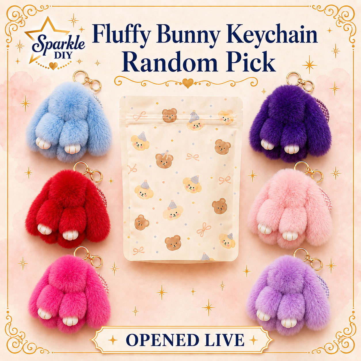 Fluffy Bunny Keychain – Random Pick – Opened Live