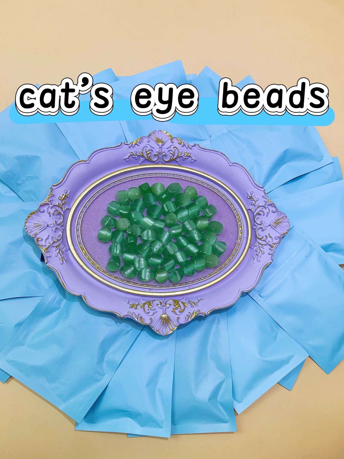 DIY Cat's eye stone beads bind bag- open in live