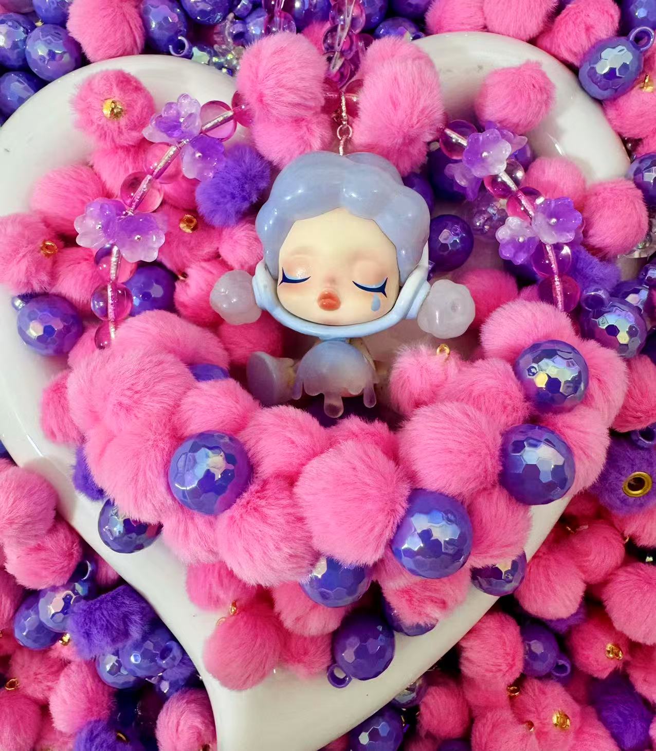 Pink Purple Plush Car Hanging Beads Mix
