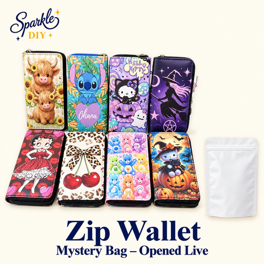 Zip Wallet Mystery Bag – Opened Live — original product cutouts and original own-product mystery bag